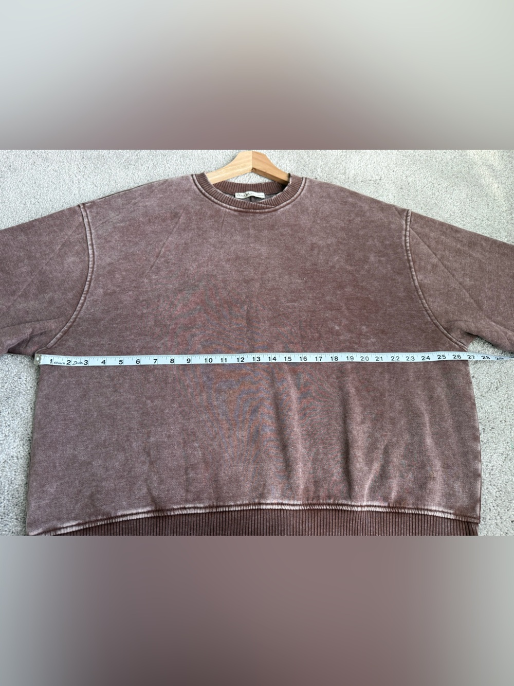 Zenana Acid Washed Crewneck Brown Sweater | S/M & L/XL - Picture 5 of 12